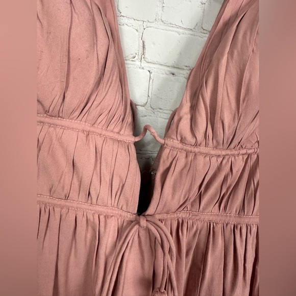 Azazie Dusty Pink Floor Length Front Slit Deep V Neck Bridesmaid Dress Sz 6 GUC - Picture 6 of 10